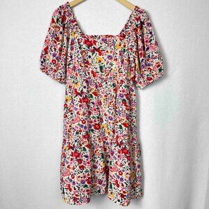 Jodifl NWT Colorful Floral Puff Sleeve Smocked Mini Dress Womens Size M
